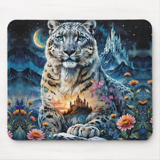 Majestic Snow Leopard - Burg - Mond, Mousepad (Vorne)