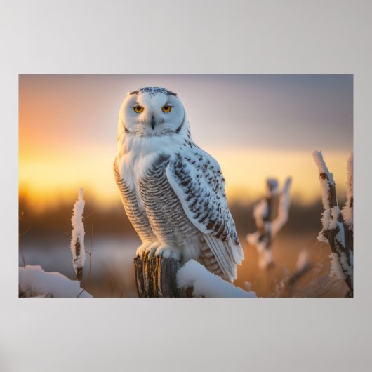 Majestic Snowy Owl auf einer Baumzweigung Poster (Vorne)