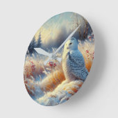Majestic Snowy Owl in der Wildnis Runde Wanduhr (Winkel)