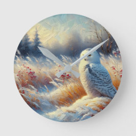 Majestic Snowy Owl in der Wildnis Runde Wanduhr