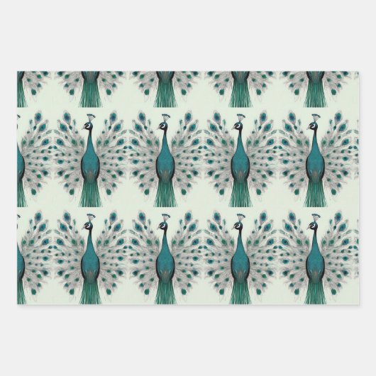 Majestic Splendor: Das Pfauenwackelpapier Boho Geschenkpapier Set (Vorderseite)