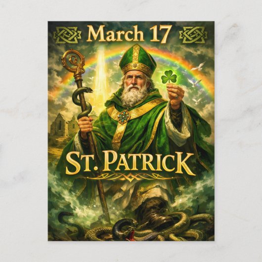 Majestic St. Patrick with Rainbow and Snakes Postkarte (Vorderseite)