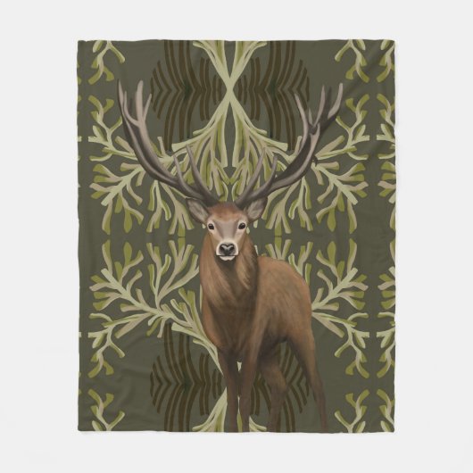 Majestic Stag Abstrakt Grünwald Fleecedecke (Vorderseite)