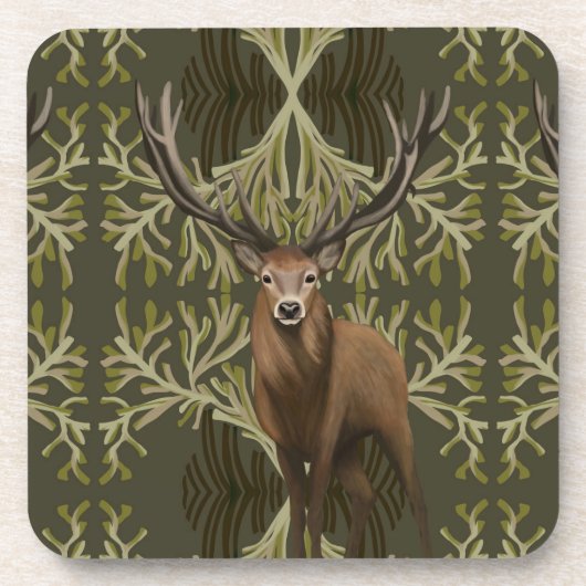 Majestic Stag Abstrakt Grünwald Getränkeuntersetzer (Vorderseite)