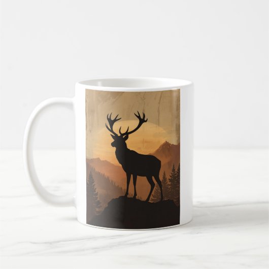 Majestic Stag Deer Silhouette at Sunset Kaffeetasse (Links)