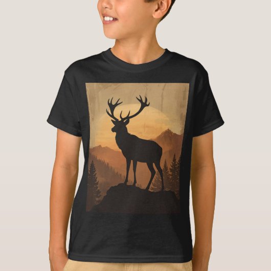 Majestic Stag Deer Silhouette at Sunset T-Shirt (Vorderseite)