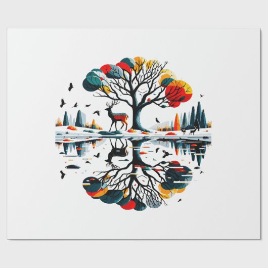 Majestic Stag in Snowy Winter Forest Geschenkpapier (Flach)