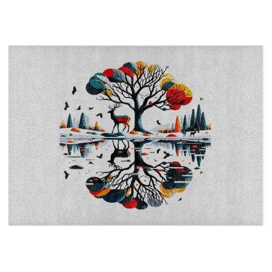 Majestic Stag in Snowy Winter Forest Schneidebrett (Vorderseite)