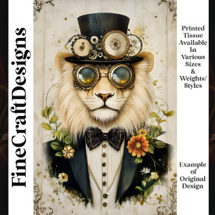 Majestic Steampunk Lion in Hat K1 Decoupage Seidenpapier