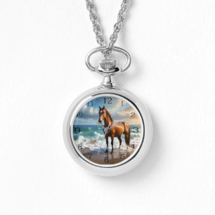 **"Majestic Stride: Proud Brown Horse on Beach Armbanduhr