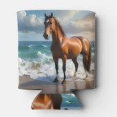 **"Majestic Stride: Proud Brown Horse on Beach Dosenkühler (Rückseite)