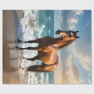 **"Majestic Stride: Proud Brown Horse on Beach Geschenkpapier