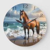 **"Majestic Stride: Proud Brown Horse on Beach Große Wanduhr (Vorderseite)