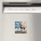 **"Majestic Stride: Proud Brown Horse on Beach Magnet (In Situ (Geschirrspüler))