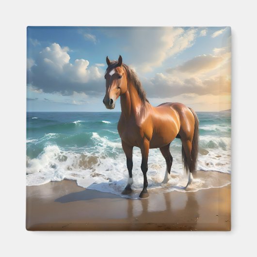 **"Majestic Stride: Proud Brown Horse on Beach Magnet (Vorne)