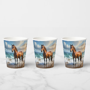 **"Majestic Stride: Proud Brown Horse on Beach Pappbecher