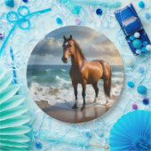 **"Majestic Stride: Proud Brown Horse on Beach Pappteller (Party)