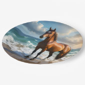 **"Majestic Stride: Proud Brown Horse on Beach Pappteller (Schrägansicht)