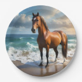 **"Majestic Stride: Proud Brown Horse on Beach Pappteller (Vorderseite)