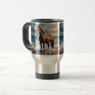 **"Majestic Stride: Proud Brown Horse on Beach Reisebecher