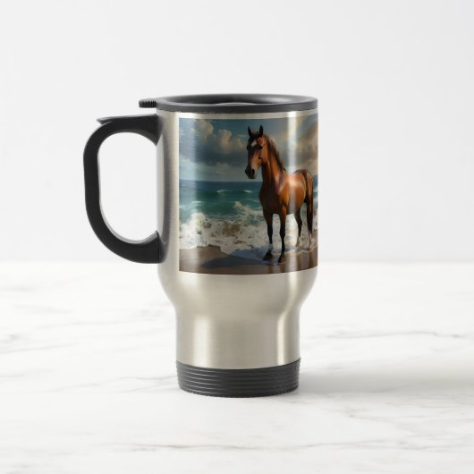 **"Majestic Stride: Proud Brown Horse on Beach Reisebecher (Links)