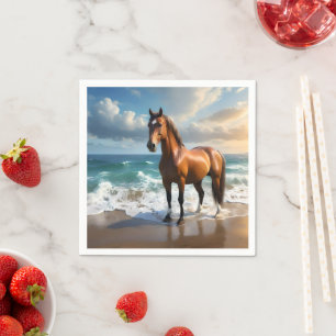 **"Majestic Stride: Proud Brown Horse on Beach Serviette