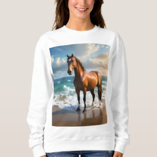 **"Majestic Stride: Proud Brown Horse on Beach Sweatshirt