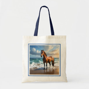 **"Majestic Stride: Proud Brown Horse on Beach Tragetasche
