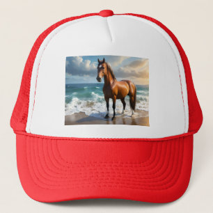 **"Majestic Stride: Proud Brown Horse on Beach Truckerkappe