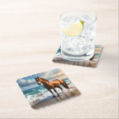 **"Majestic Stride: Proud Brown Horse on Beach Untersetzer (Vor Ort)