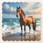 **"Majestic Stride: Proud Brown Horse on Beach Untersetzer (Vorderseite)