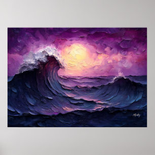 Majestic Sunset Wave im texturierten Ölstil Poster