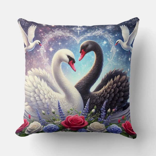 Majestic Swans unter Moonlit Sky Kissen (Vorderseite)
