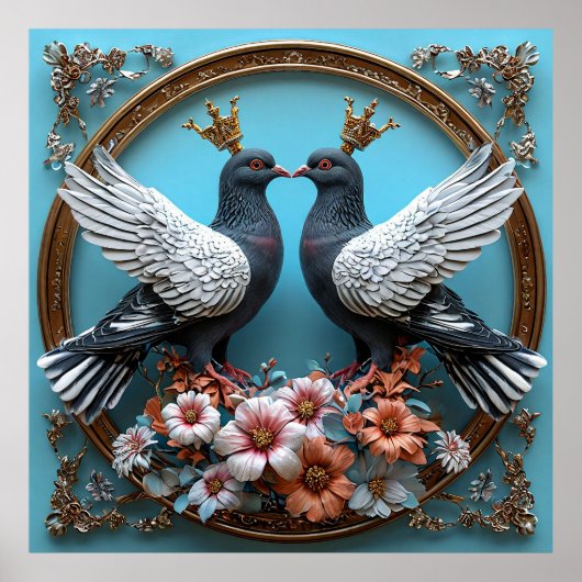 Majestic Tauben mit Kronen Poster (Vorne)