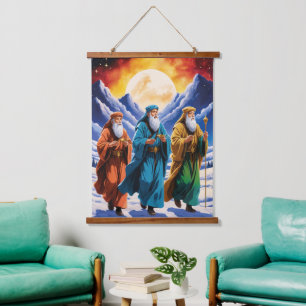Majestic Three Wise Men Journey Weihnachten Wandteppich Mit Holzrahmen