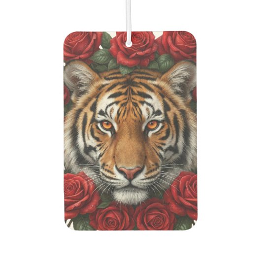 Majestic Tiger Face Red Rose Floral Wreath Autolufterfrischer (Vorderseite)