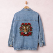 Majestic Tiger Face Red Rose Floral Wreath Jeansjacke (Hangar)