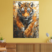 Majestic Tiger in Dynamic Impasto Motion Leinwanddruck (Insitu (Wohnzimmer))