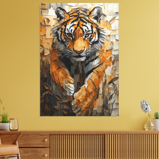 Majestic Tiger in Dynamic Impasto Motion Leinwanddruck (Insitu (Wohnzimmer))