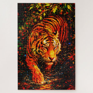 Majestic Tiger in Water Colorful Splatter Puzzle
