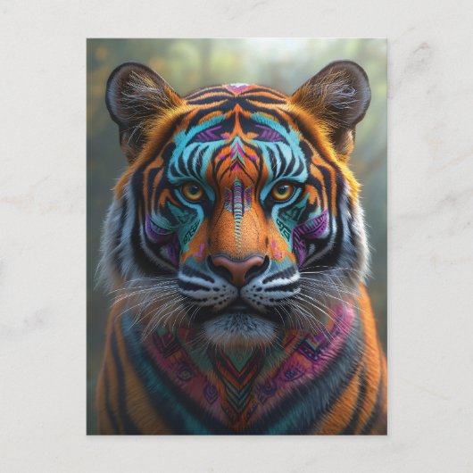 Majestic Tiger mit lebendigem Stammegefecht Postkarte (Vorderseite)