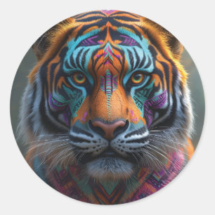 Majestic Tiger mit lebendigem Stammegefecht Runder Aufkleber