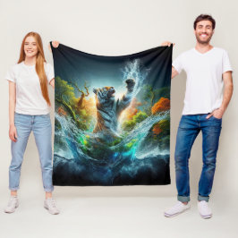 Majestic Tiger Splash Fantasy Wildlife Nature Fleecedecke