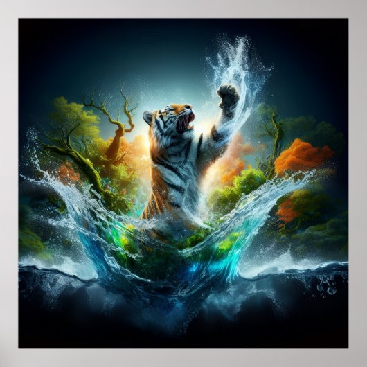 Majestic Tiger Splash Fantasy Wildlife Nature Poster (Vorne)