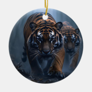 Majestic Tigers in einem foggischen Dschungel Keramik Ornament