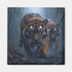 Majestic Tigers in einem foggischen Dschungel Magnet