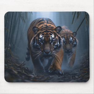 Majestic Tigers in einem foggischen Dschungel Mousepad