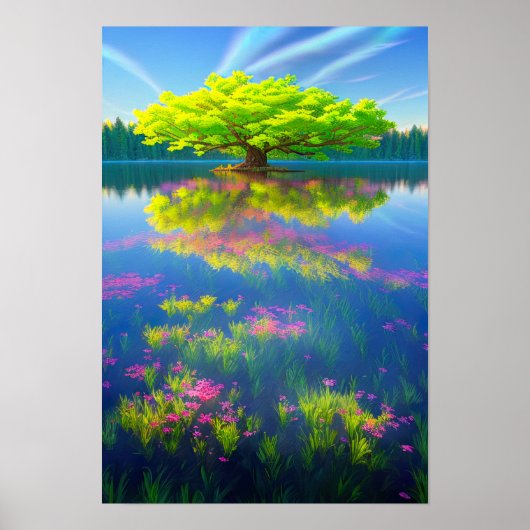 Majestic Tree auf der kleinen Insel Poster (Vorne)