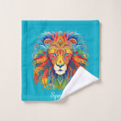 Majestic Tribal Lion mit Individuelle Name Badhandtuch Set (Waschlappen)
