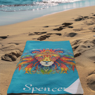 Majestic Tribal Lion mit Individuelle Name Strandtuch